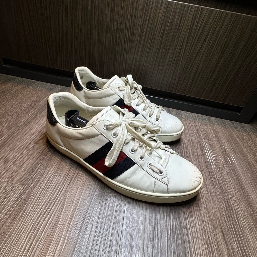 Gucci Cream Sneakers with Red and Black Accents